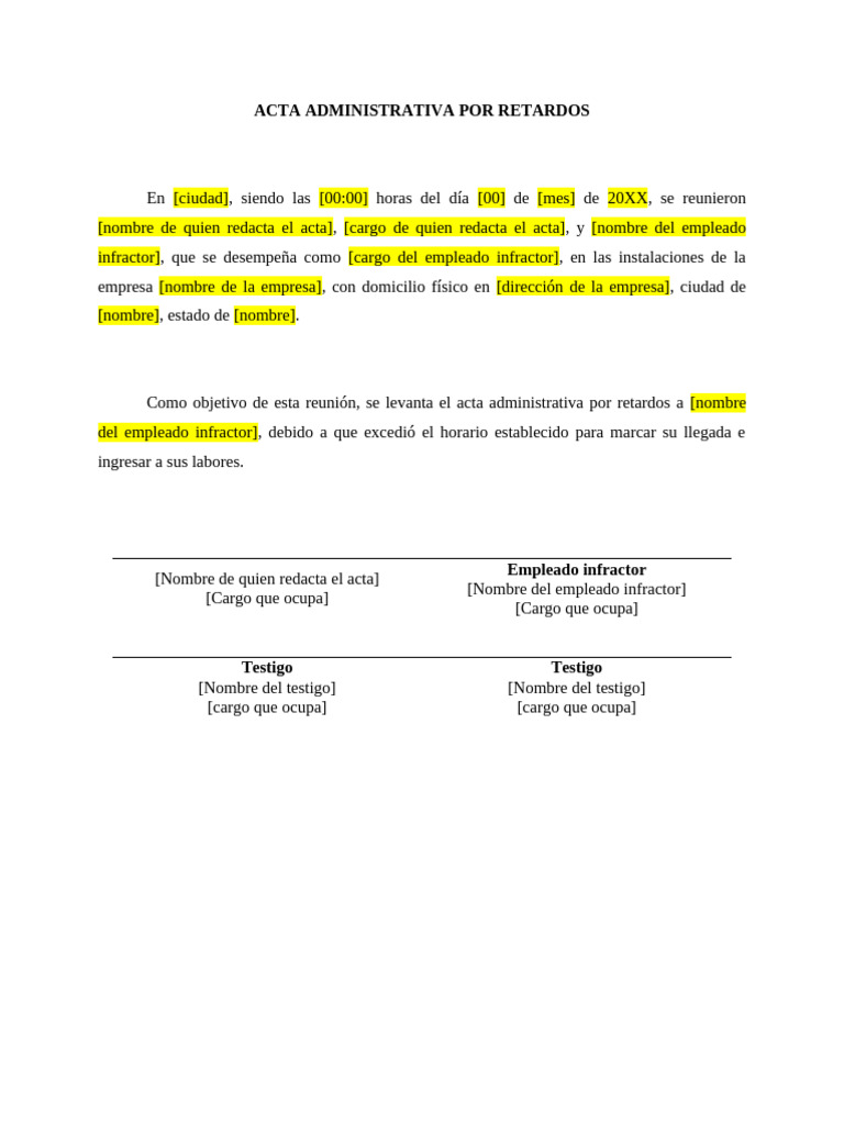Acta Administrativa por Retardos | PDF