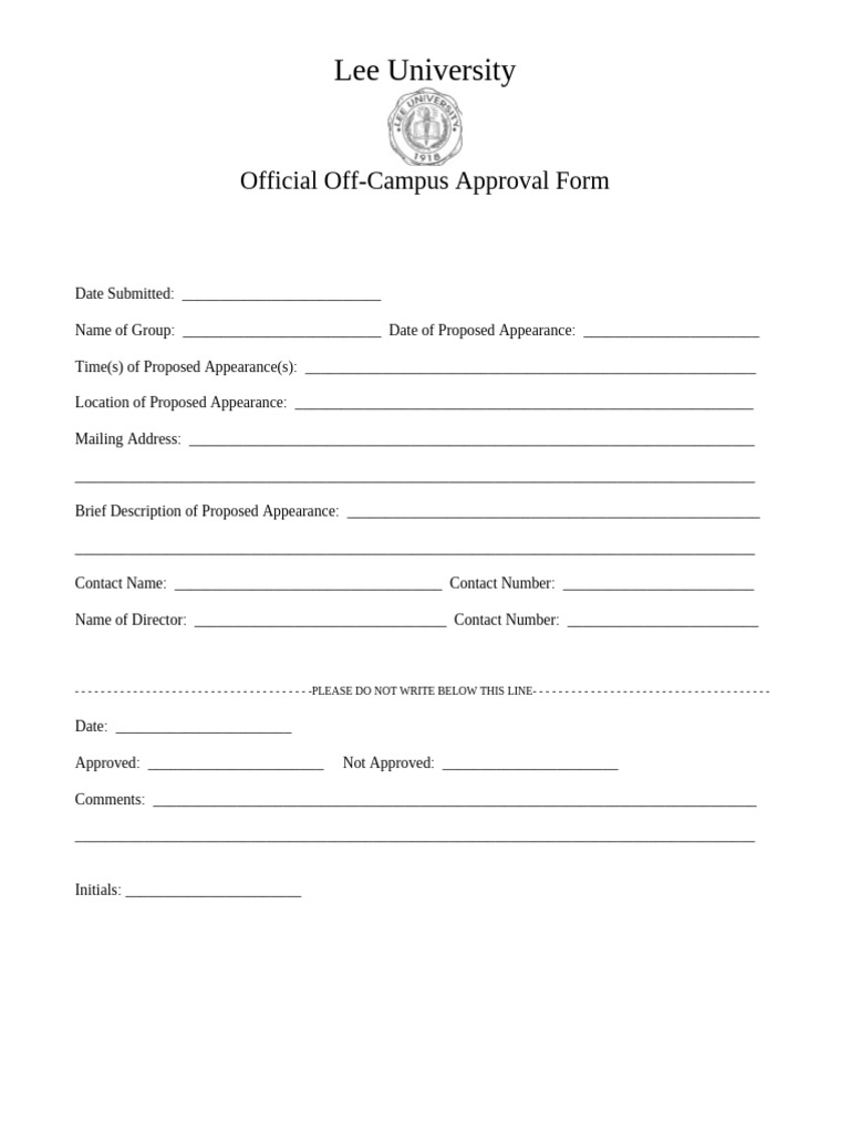 Lee University Off-Campus Approval Form | PDF
