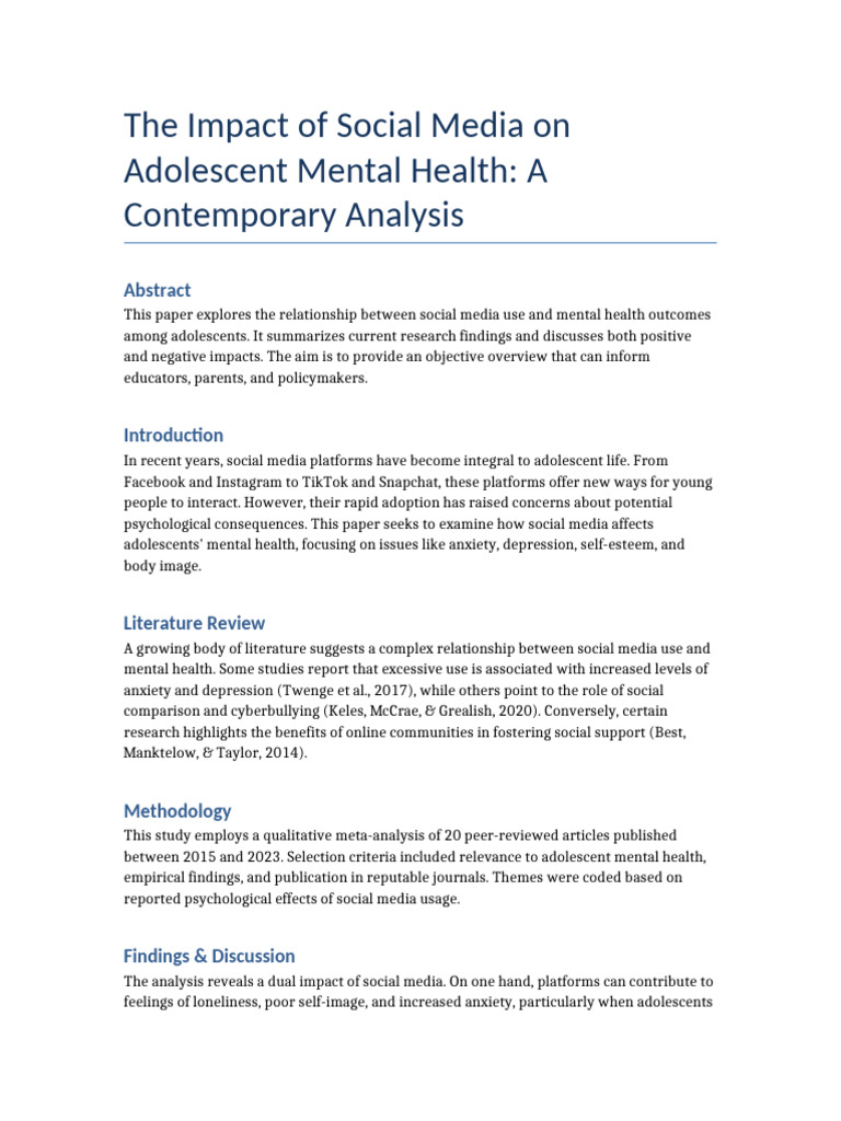 Social Media's Effects on Teen Mental Health | PDF | Social Media ...