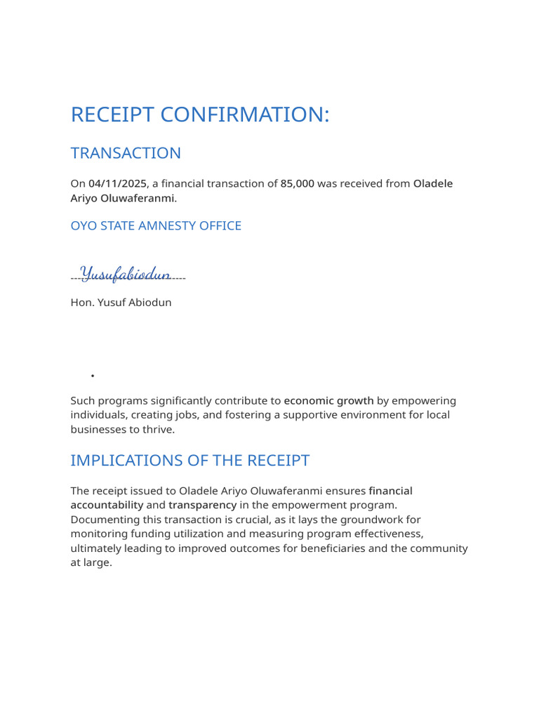 Oyo State Transaction Receipt Confirmation | PDF
