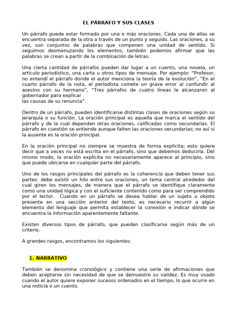 Clases de Párrafo para Niños | PDF | Oración (Lingüística) | Narración