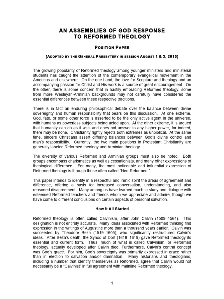 Assemblies of God on Reformed Theology | PDF | Arminianism | Grace In ...