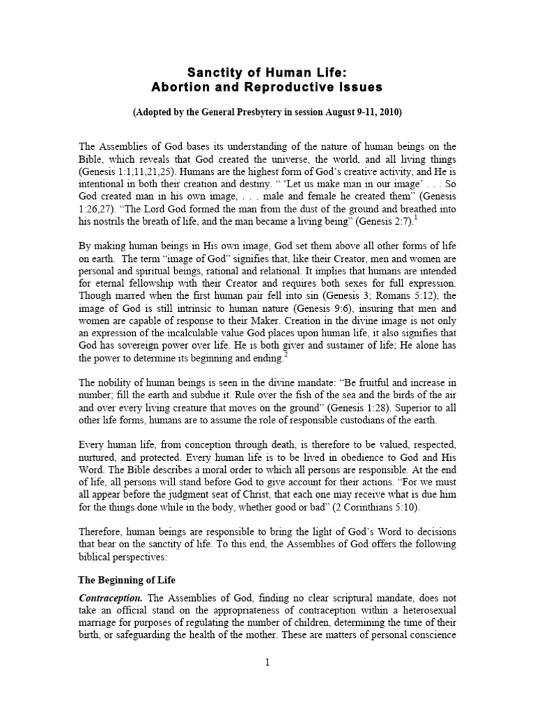 Sanctity of Life: Abortion Perspectives | PDF | In Vitro Fertilisation ...