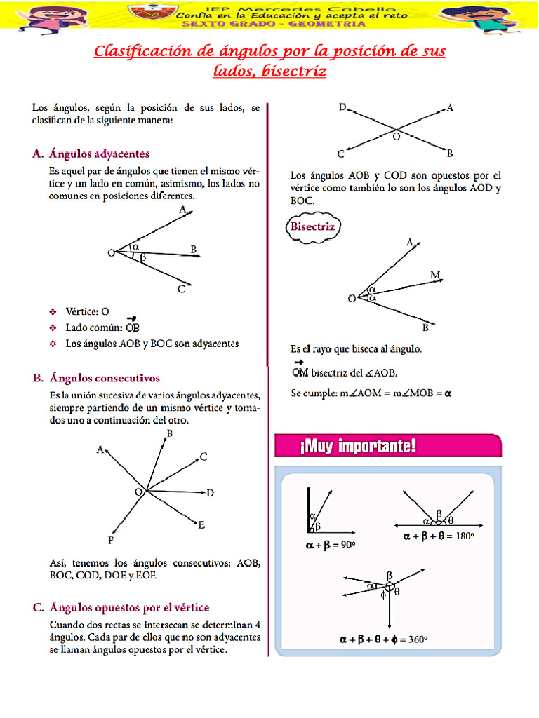 Clasificación de ángulos y bisectriz | PDF