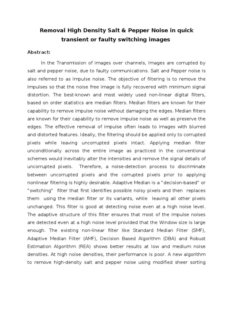 High-Density Salt & Pepper Noise Removal | PDF | Median ...