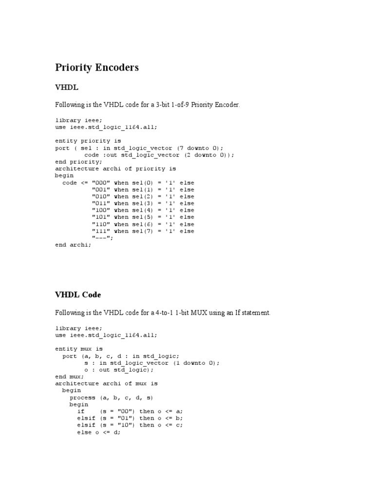 VHDL Code Examples for Common Digital Components and Logic Design ...