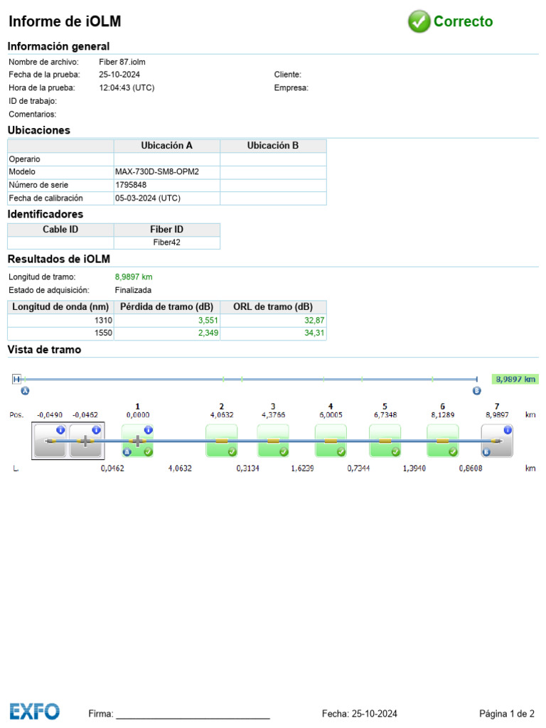 Informe de Prueba iOLM Fiber 87 | PDF