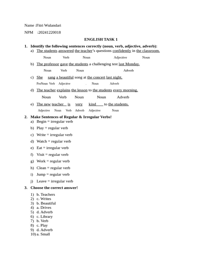 English Grammar Task Answers | PDF
