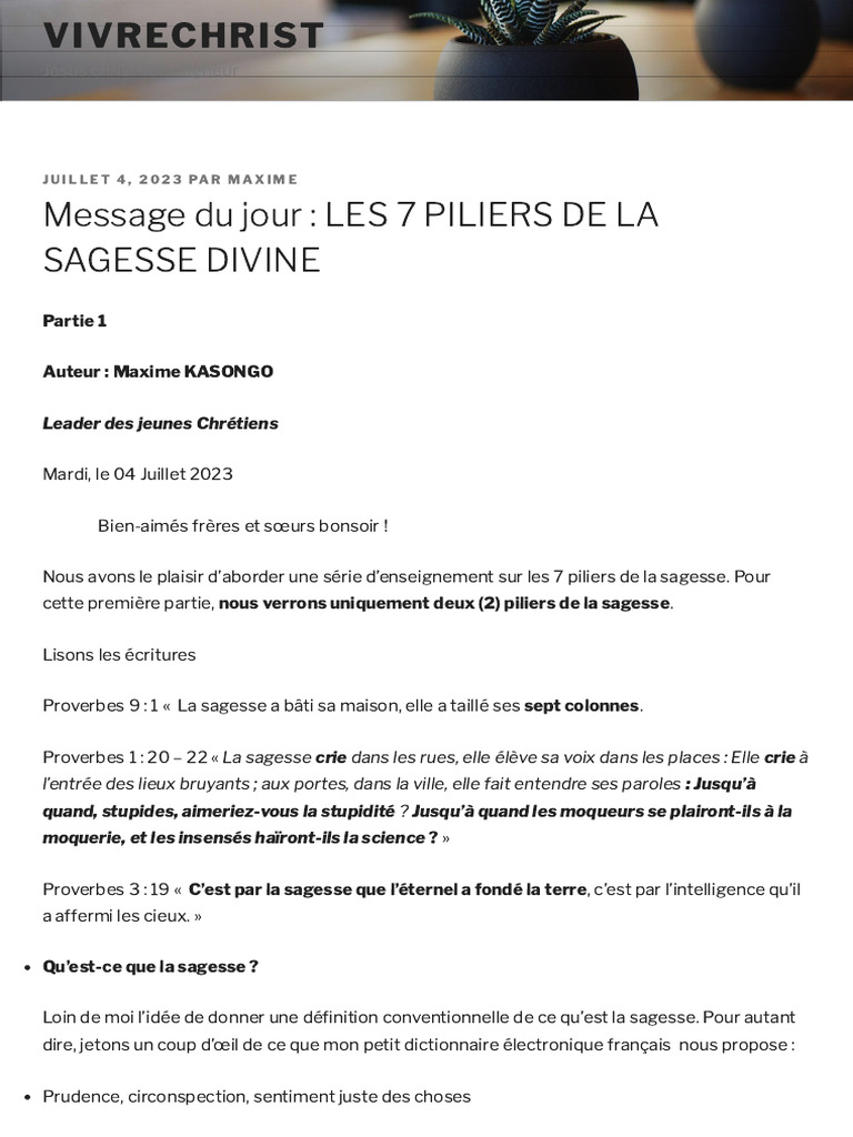 Les 7 Piliers de la Sagesse Divine | PDF | Dieu | Sagesse