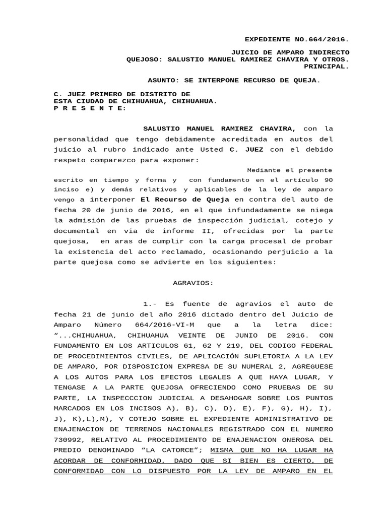Recurso de Queja en Amparo 664/2016 | PDF | Caso de ley | Esfera pública
