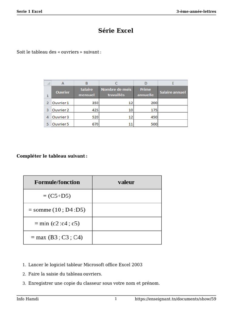 Exercices corrigés Excel - Série 1 | PDF