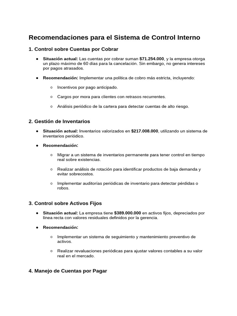 Recomendaciones para el Sistema de Control Interno | PDF | Business ...