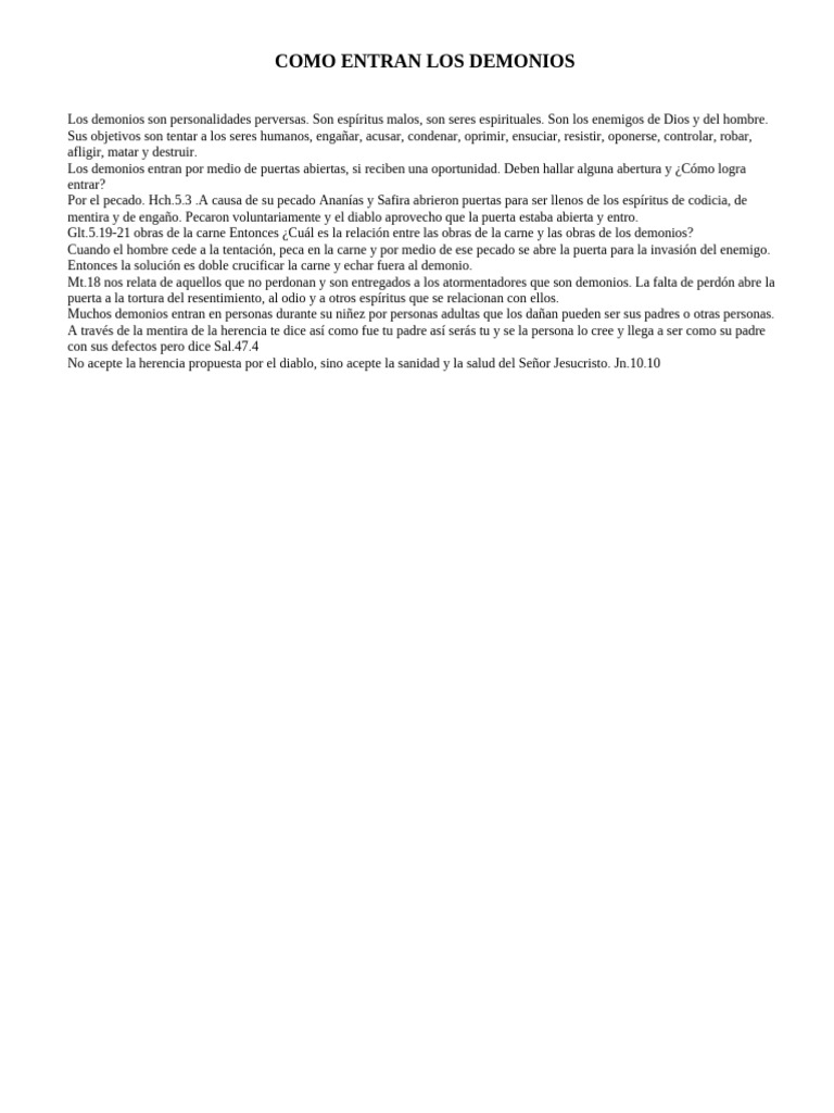 Cómo los demonios entran en las personas | PDF