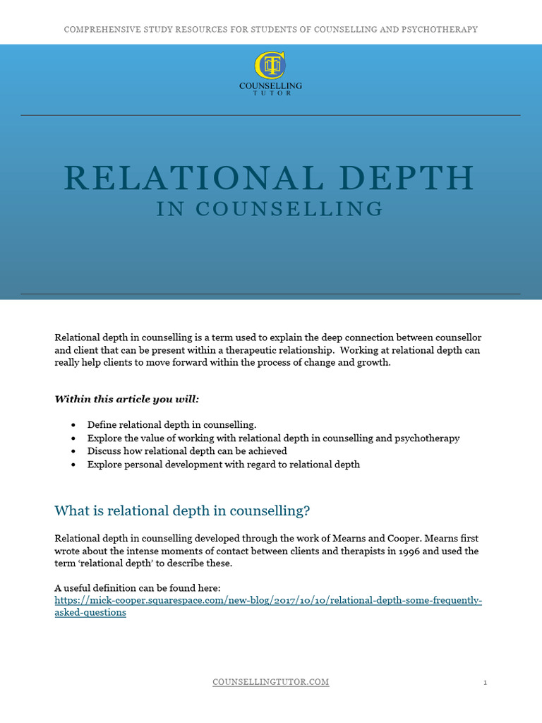 Understanding Relational Depth in Counselling | PDF | Psychotherapy ...