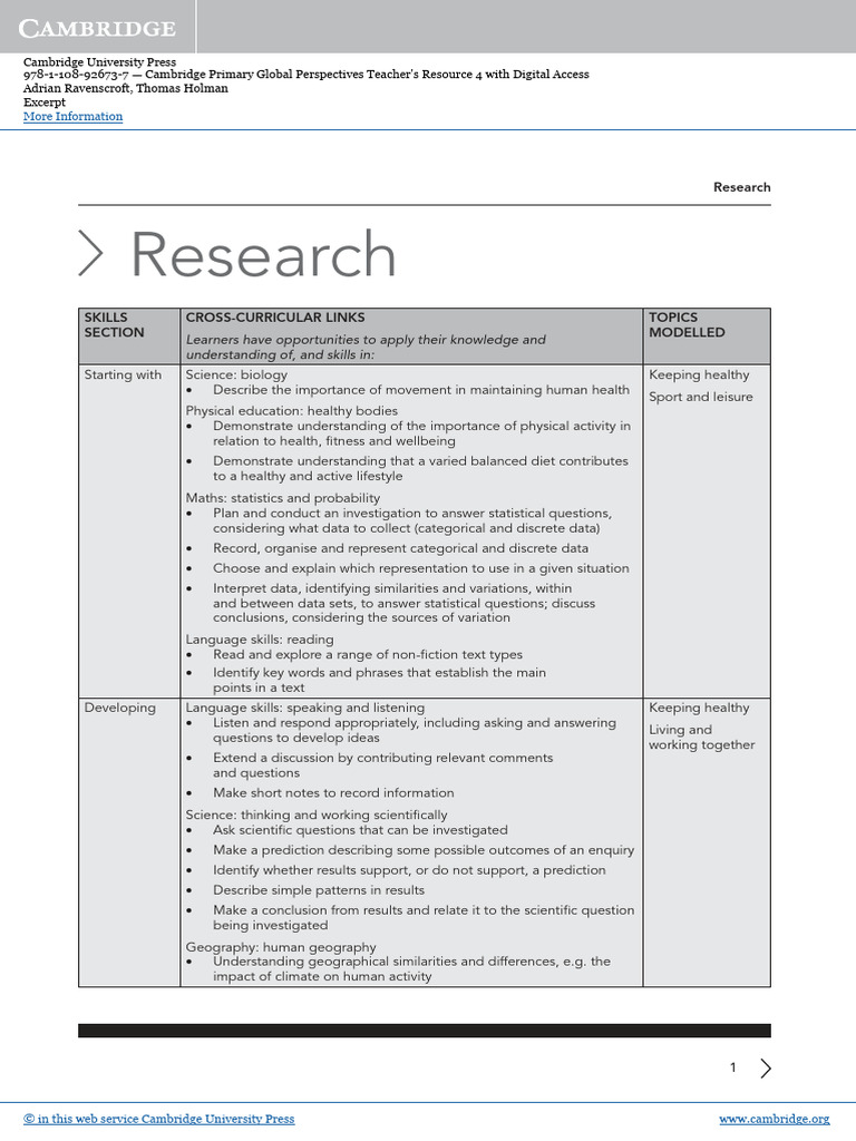 Cambridge Primary Global Perspectives 4 Resource | PDF | Learning