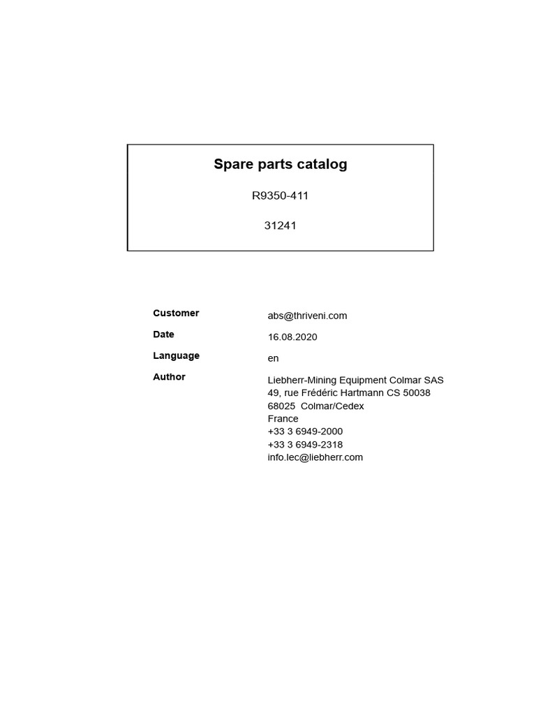 R9350 Parts Catalogue | PDF | Pump | Screw