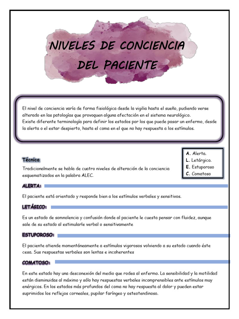 Niveles de Conciencia en Pacientes | PDF | Coma | Medicina