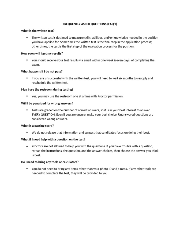 FAQ on Written Test Procedures | PDF