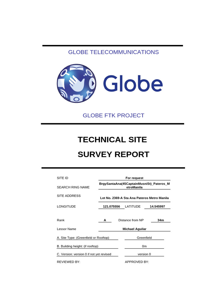 Globe Telecom Technical Site Survey Report | PDF | Wireless ...
