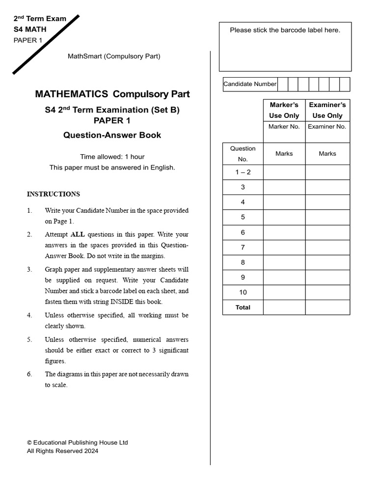 S4 Math 2nd Term Exam Paper 1 | PDF | Mathematics | Mathematical Relations