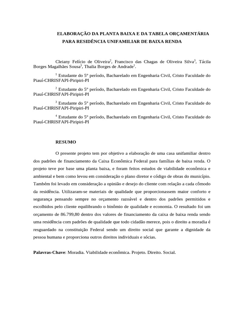 Planta Baixa e Orçamento para Casa Popular | PDF | Custo | Orçamento