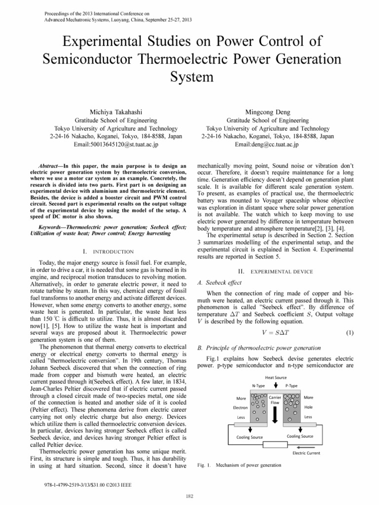 Experimental studies on power control of semiconductor thermoelectric ...