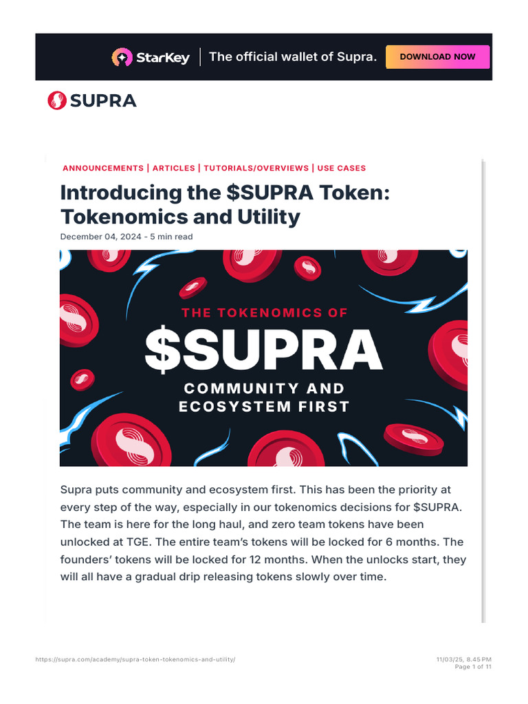 Introducing The $SUPRA Token - Tokenomics and Utility | PDF | Cryptocurrency