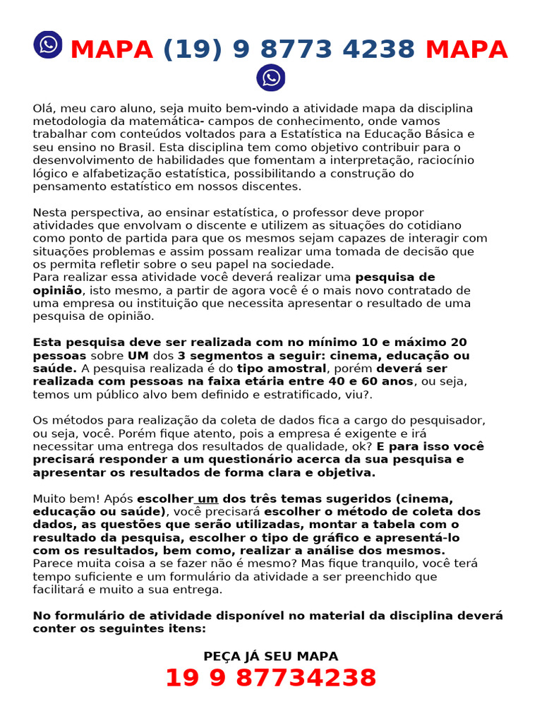 Pesquisa de Opinião em Estatística | PDF | Estatísticas | Matemática