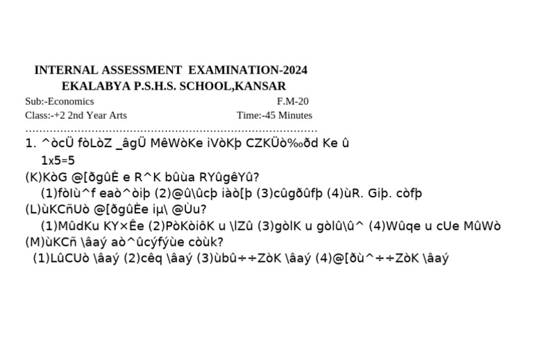 Internal Assessment Examination-2024 Economics | PDF