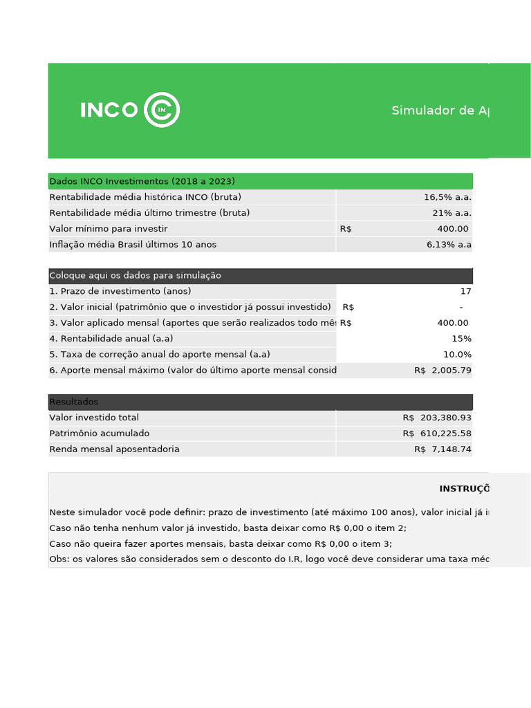 Simulador de Aposentadoria INCO 2023 | PDF | Economias | Dinheiro