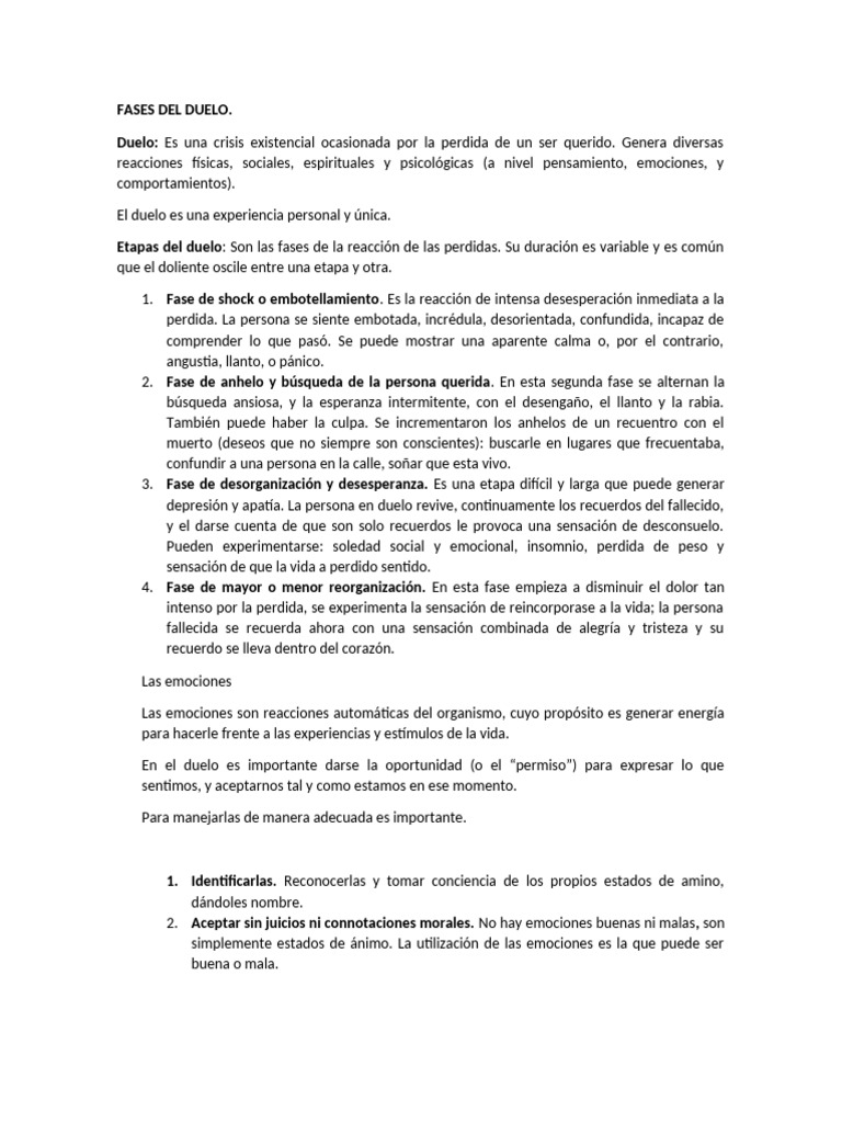 Fases del duelo y manejo emocional | PDF | Dolor | Las emociones