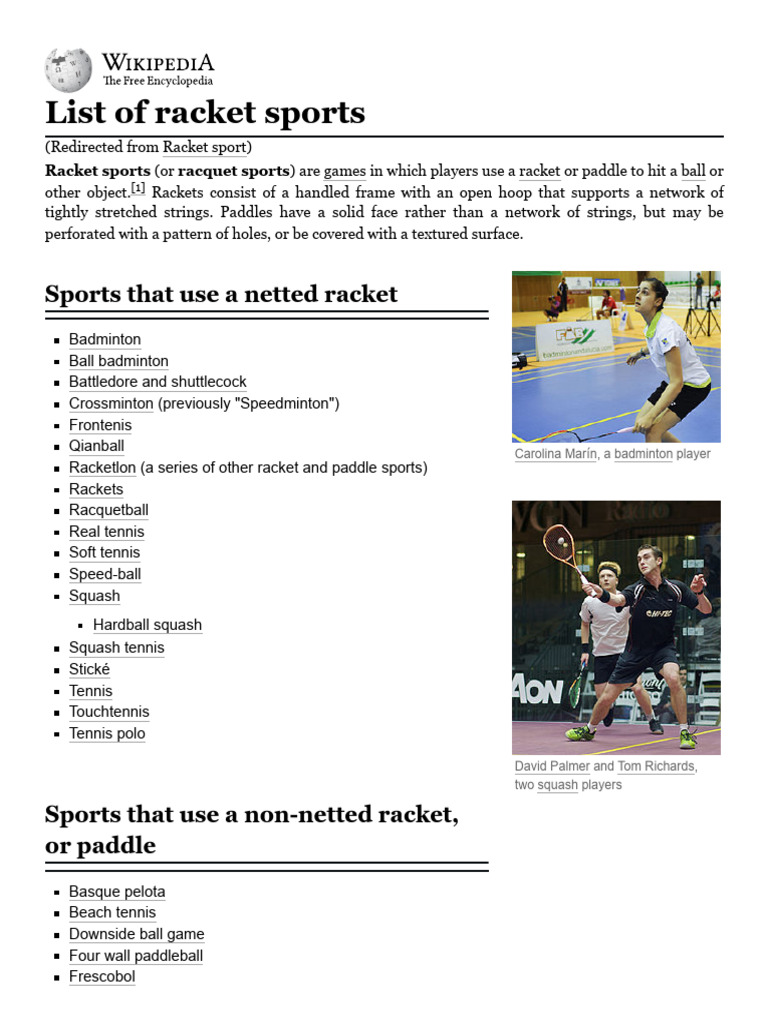 List of Racket Sports | PDF