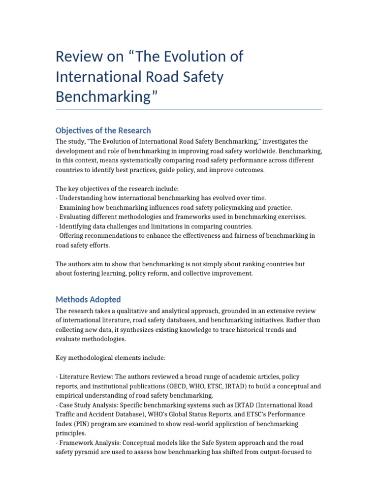 International Road Safety Benchmarking Insights | PDF | Benchmarking ...