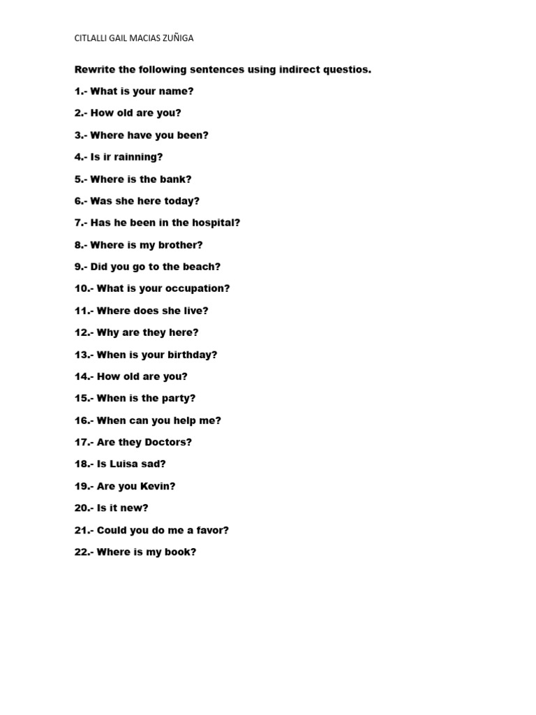 Indirect Questions Practice Exercise | PDF