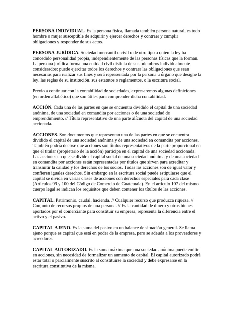 Persona Individual y Capital en Contabilidad | PDF | Compartir ...