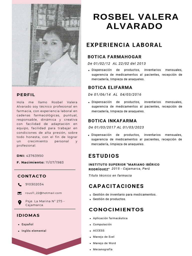 CV Ros Bel Valera | PDF | Farmacia | Farmacología