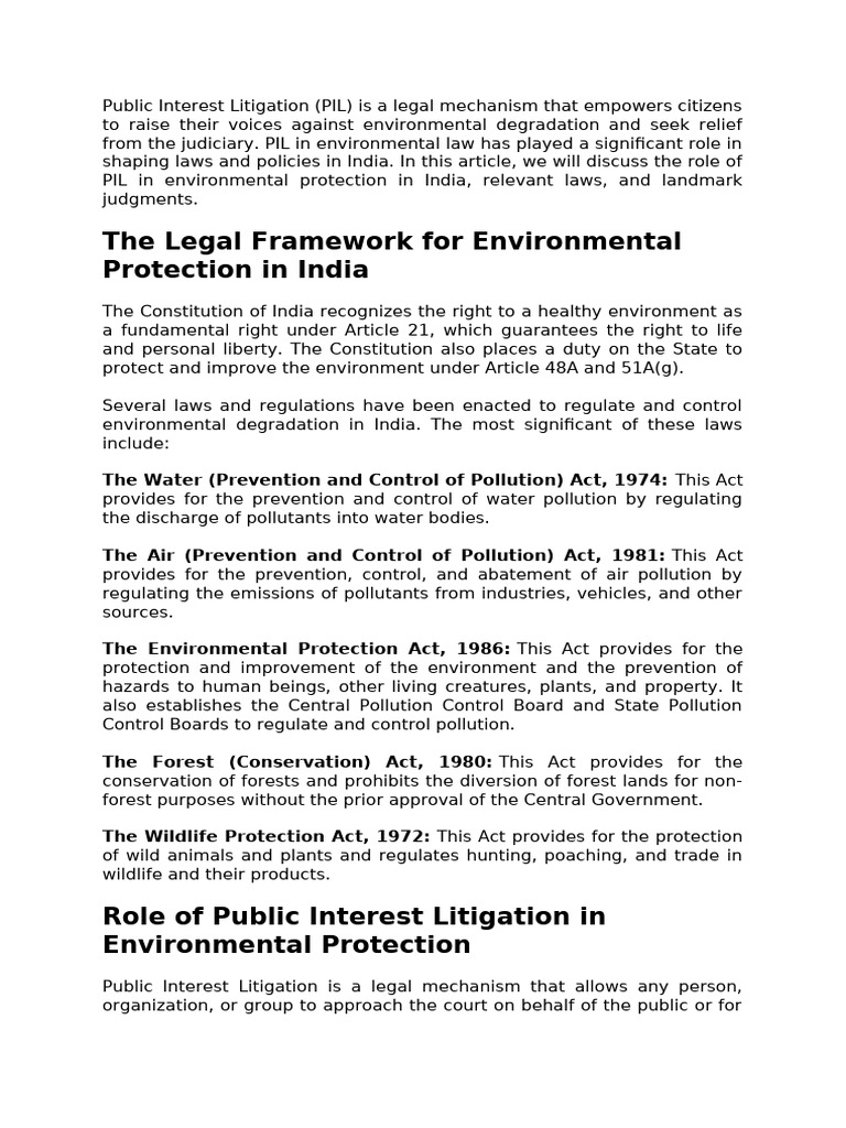 Role of PIL in Environmental Protection | PDF | Environmental ...