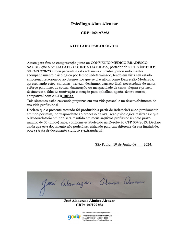 Atestado Psicológico de Rafael Correa | PDF