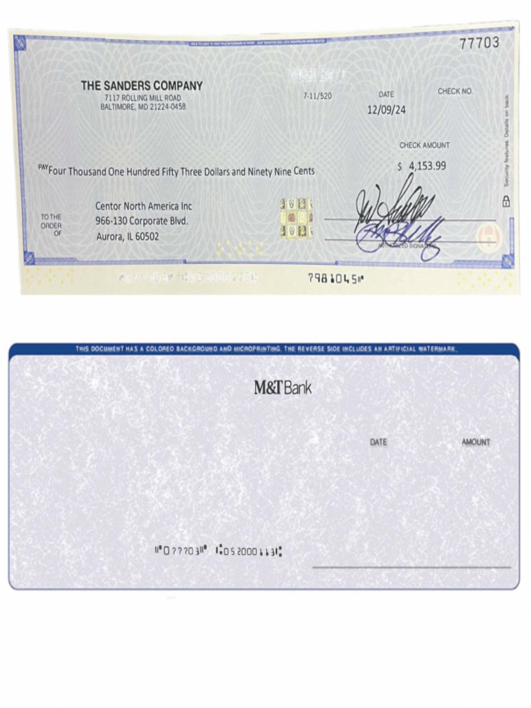 M&T Bank Cashier's Check Details | PDF