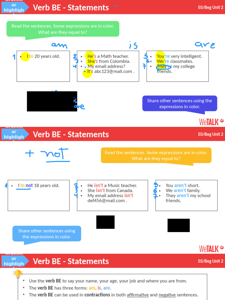 Verb BE Statements for Beginners | PDF | Linguistics | Languages