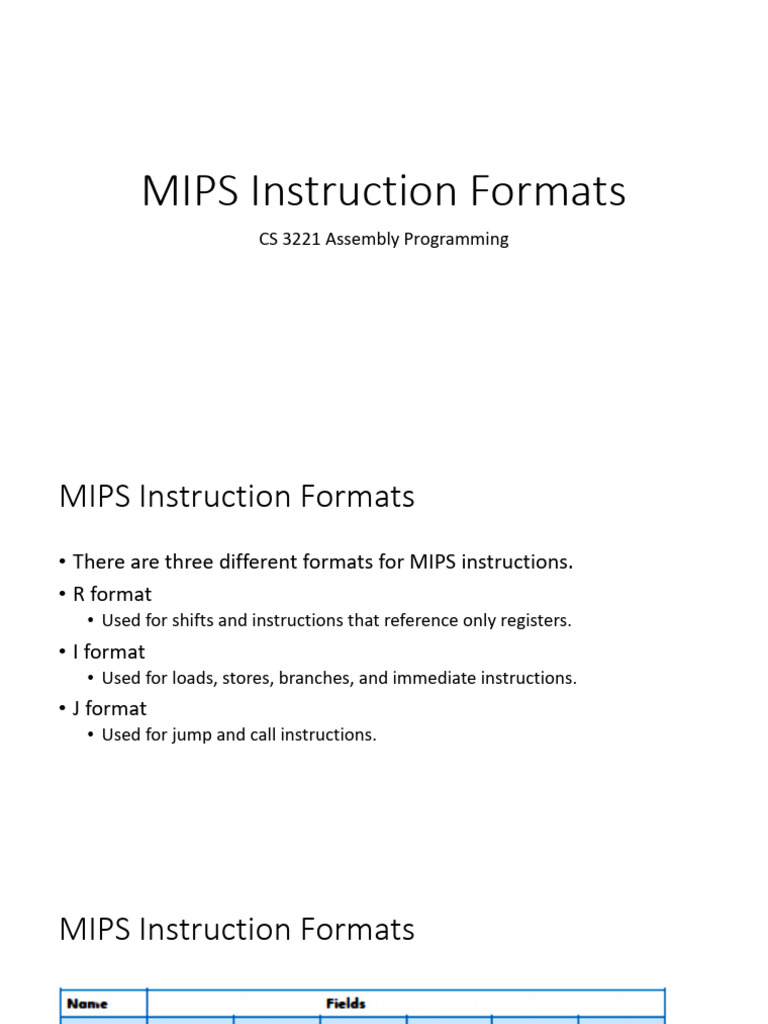 MIPS Instruction Format | PDF | Assembly Language | Computer Engineering