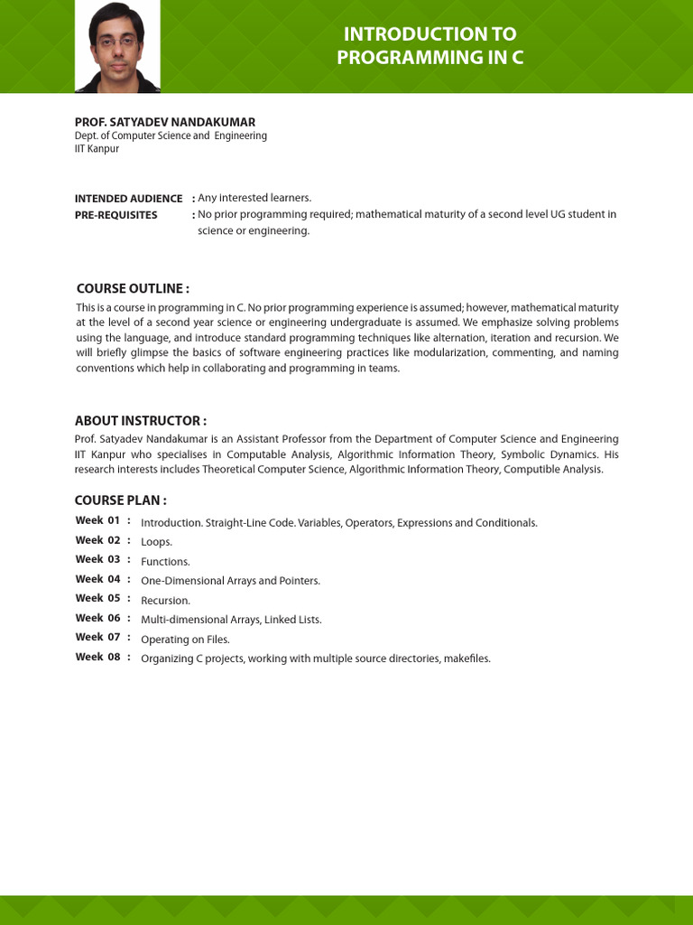 C Programming Course by Satyadev Nandakumar | PDF