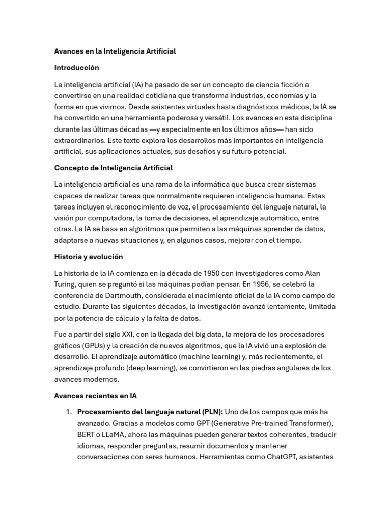 Avances en La Inteligencia Artificial | PDF | Inteligencia artificial ...