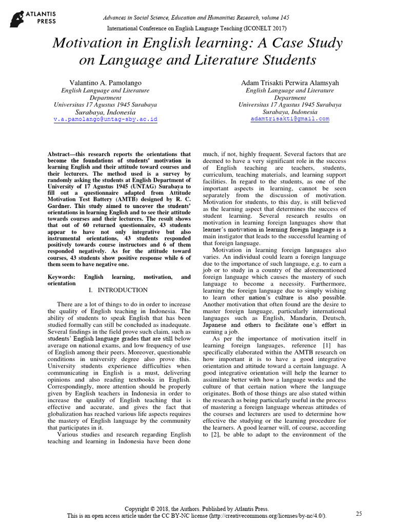 Motivation in English Learning A Case ST | PDF | Motivational | Motivation