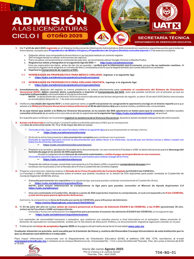 Proceso de Admisión UATX 2025 | PDF | Licenciado en Ciencias