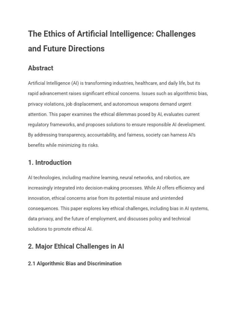 The Ethics of Artificial Intelligence - Challenges and Future ...