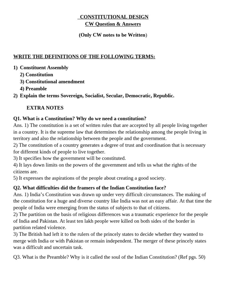 CW CONSTITUTIONAL DESIGN - CW and Extra Notes-Teachers 1 | PDF