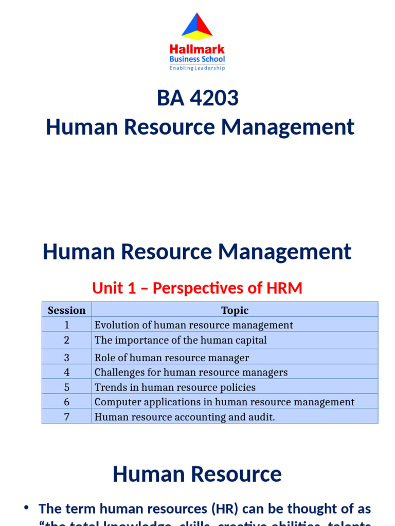 HRM Unit 1 All Sessions | PDF | Human Resource Management | Employment