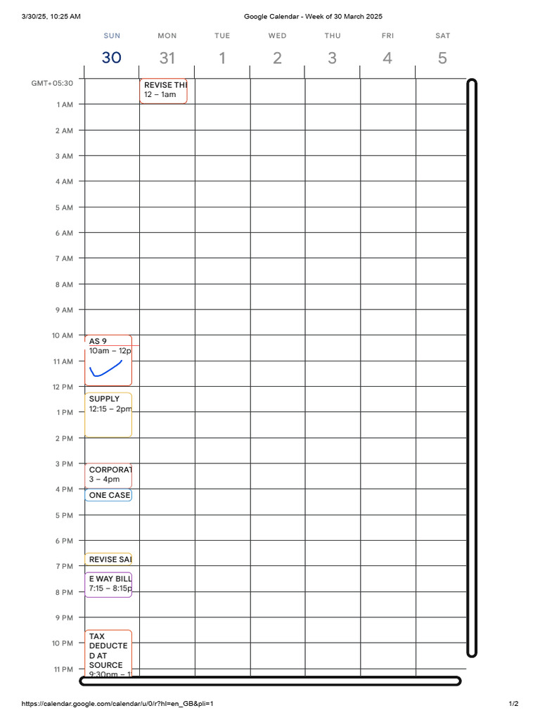 Google Calendar: Week of March 30, 2025 | PDF