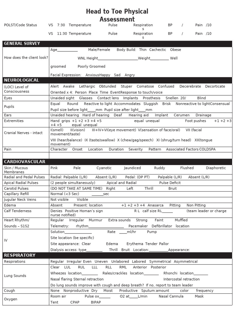 Comprehensive Physical Assessment Guide | PDF | Pulse | Nervous System